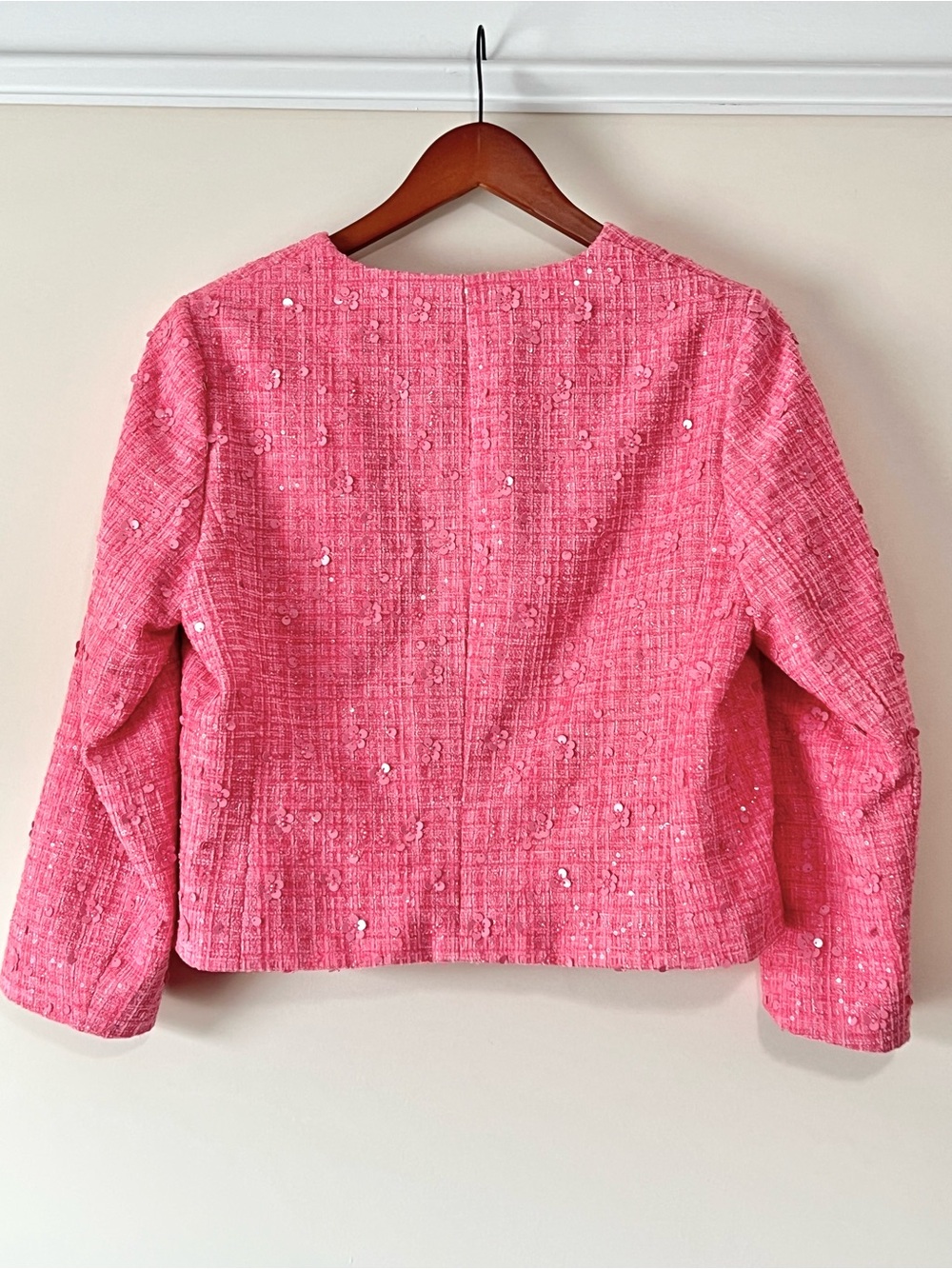 Anne Klein Pink Dahlia Sequin Tweed Collarless Jacket - Picture 6 of 9
